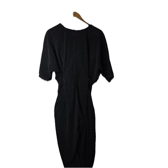 Enkyu Black Ribbed Jumpsuit Black V Neck Short Sleeve Streetwear Barrel Leg - Picture 7 of 7